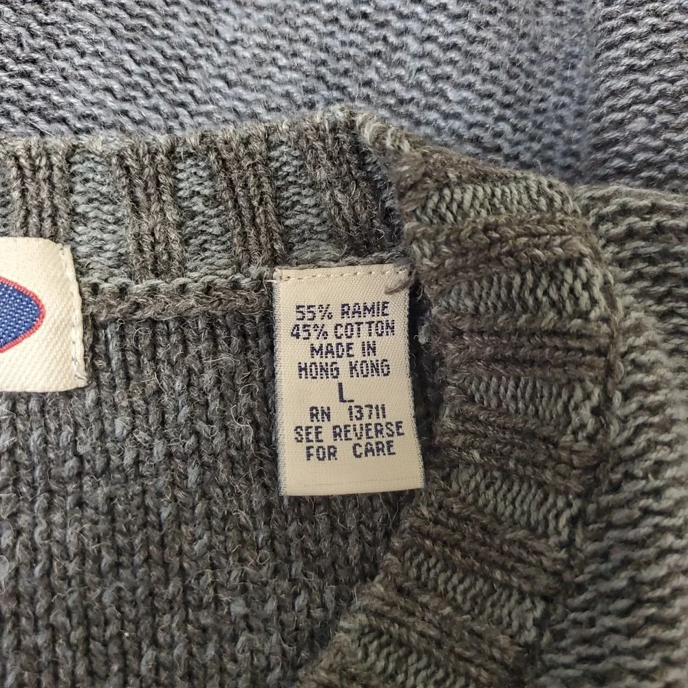 Vintage Express Mens Thick Knit V Nece Ribbed Trim Sweater Size L Heathered Blue